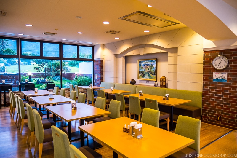 the dining room at Seaside Hotel Yakushima - Yakushima Travel Guide | www.justonecookbook.com