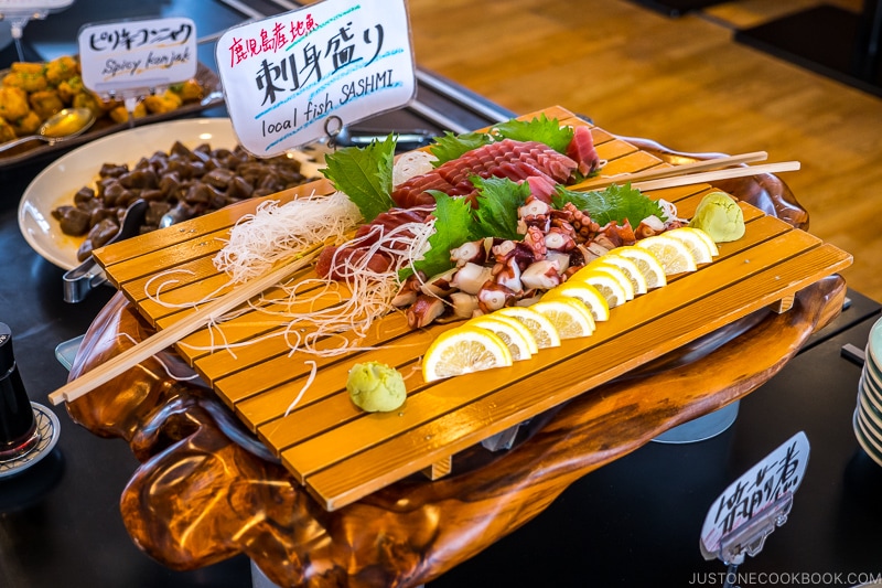 sashimi at breakfast buffet at Seaside Hotel Yakushima - Yakushima Travel Guide | www.justonecookbook.com