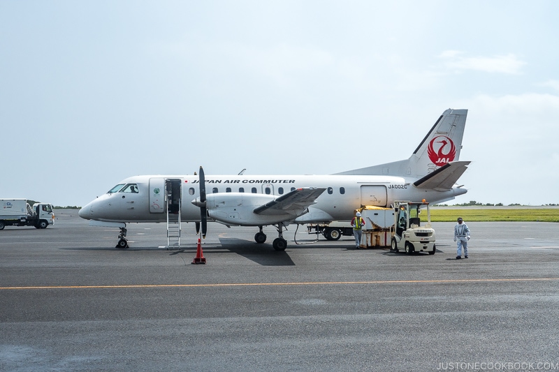 plane sitting on tarmac in Yakushima - Yakushima Travel Guide | www.justonecookbook.com