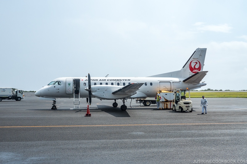 plane sitting on tarmac in Yakushima - Yakushima Travel Guide | www.justonecookbook.com 