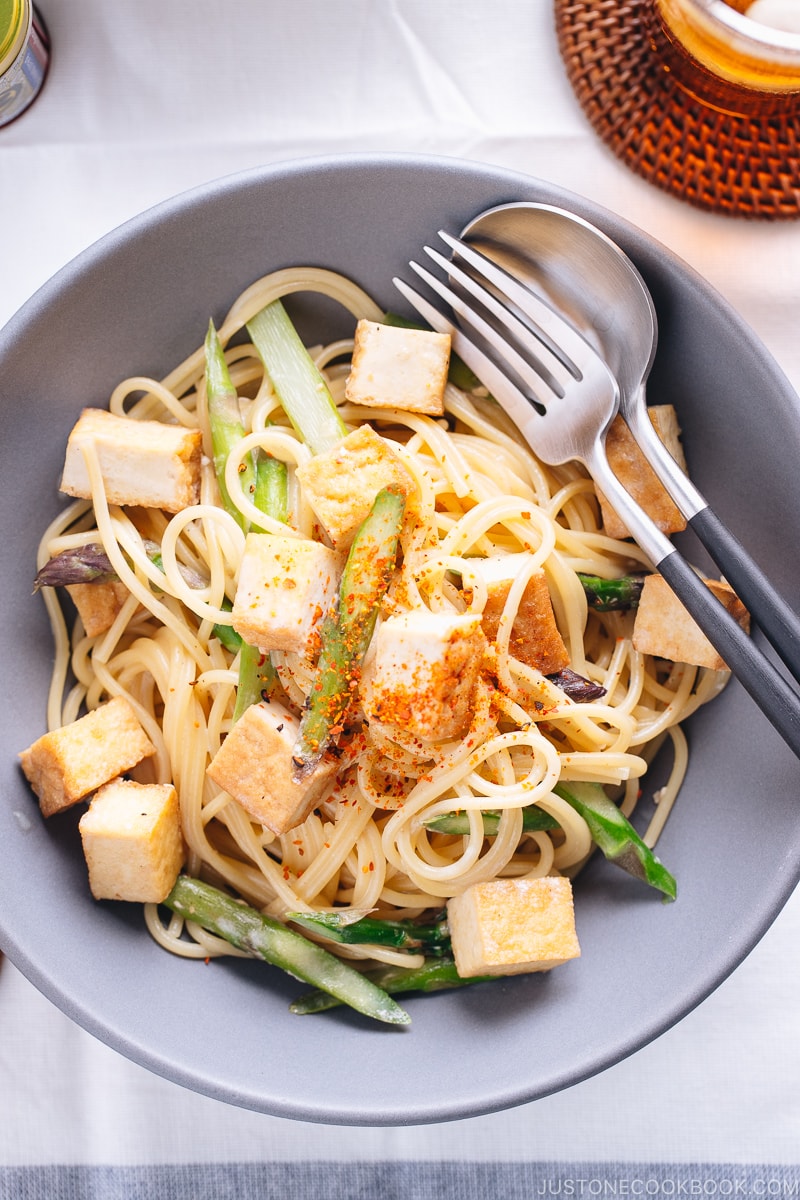 Creamy Miso Pasta with Tofu and Asparagus • Just One Cookbook