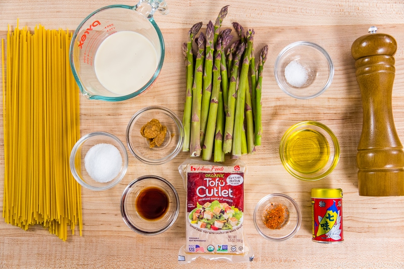 Creamy Miso Pasta with Tofu and Asparagus Ingredients