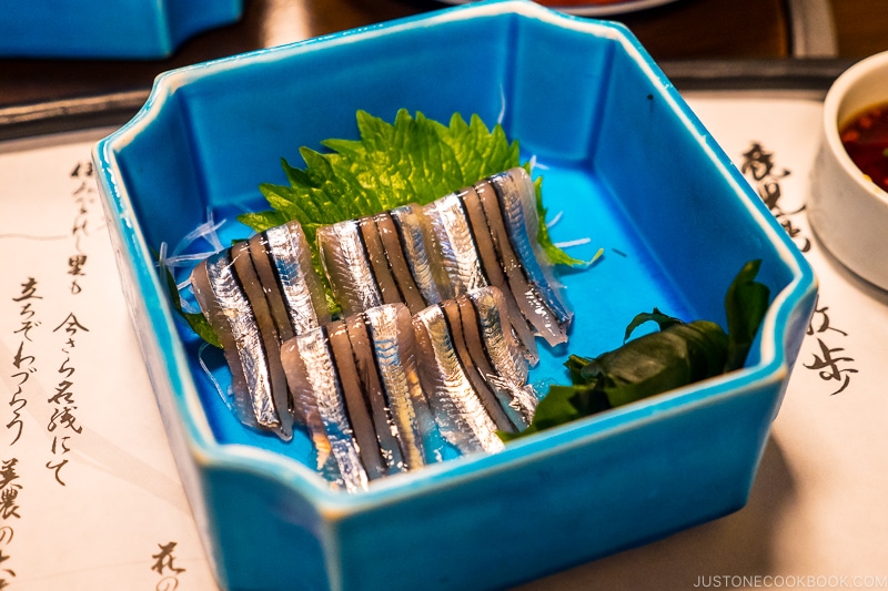 Silver-stripe round herring (kibinago) sashimi