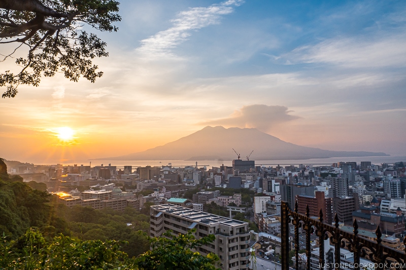 sunrise view of Sakurajima from Shiroyama Hotel Kagoshima