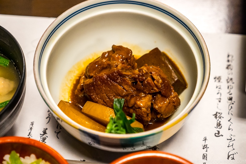 Kurobuta tonkotsu (stewed pork) at Kumasotei restaurant in Kagoshima