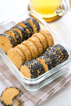Miso Butter Cookies stored in the glass container.