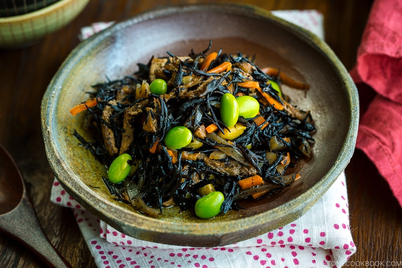 A ceramic dish containing Hijiki Seaweed Salad.