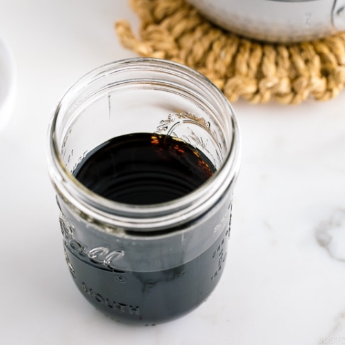 A mason jar containing Homemade Mentsuyu (Tsuyu) / Japanese Soup Base for Noodles.