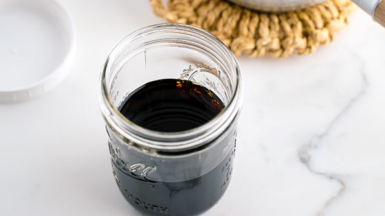 A mason jar containing Homemade Mentsuyu (Tsuyu) / Japanese Soup Base for Noodles.