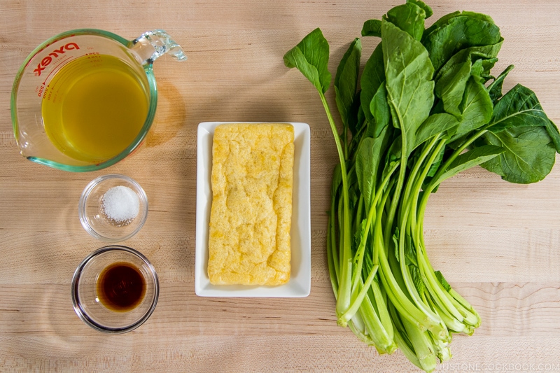 Simmered Fried Tofu and Greens Ingredients