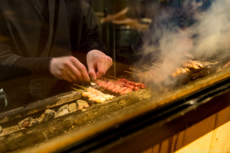 Yakitori over the grill.