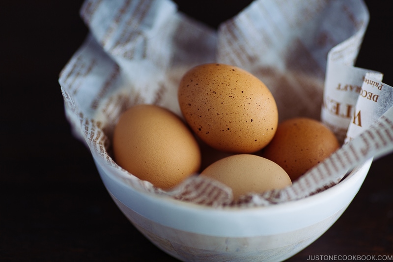a white bowl containing pasteurized eggs.