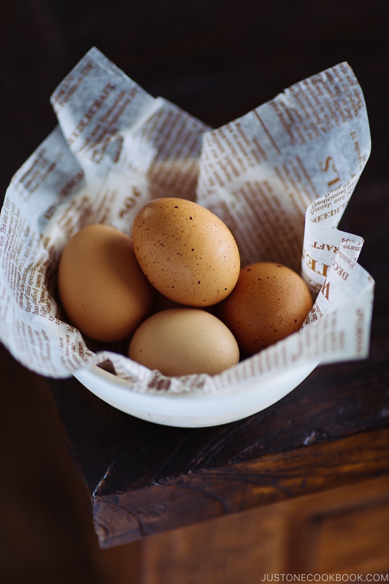 a white bowl containing pasteurized eggs.
