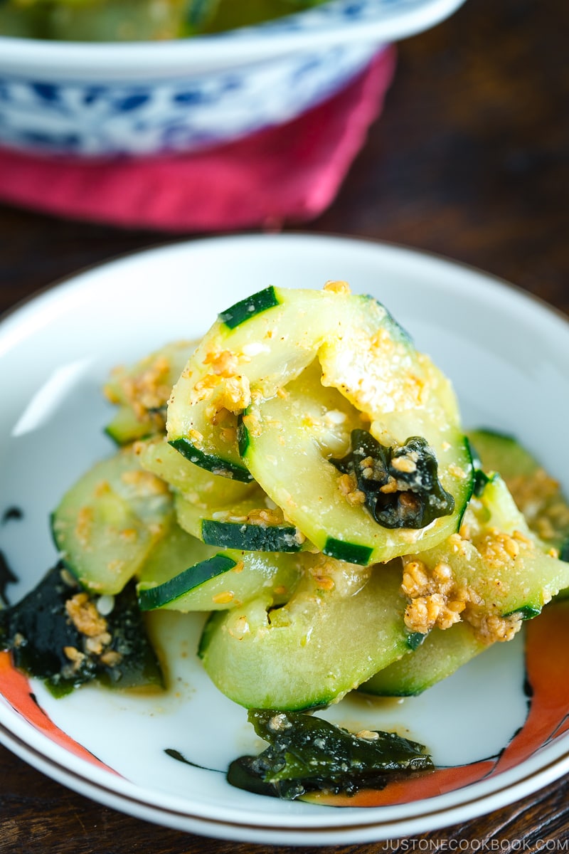 A small dish containing Spiralized Cucumber Salad.