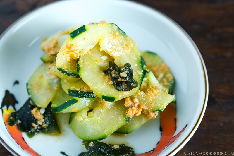 A small dish containing Spiralized Cucumber Salad.