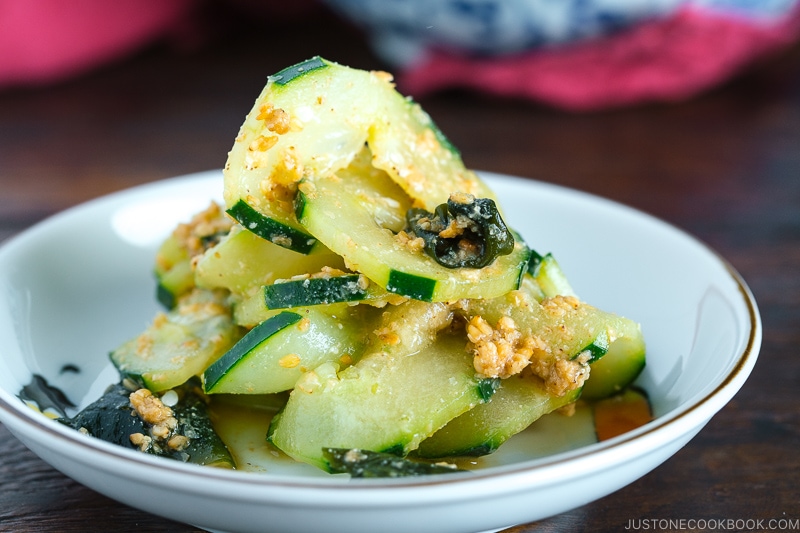 A small dish containing Spiralized Cucumber Salad.