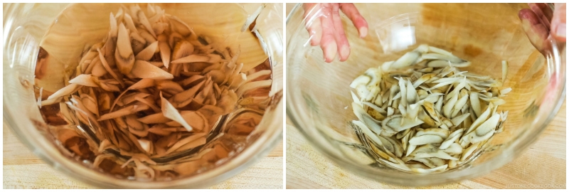 burdock root soaked in water