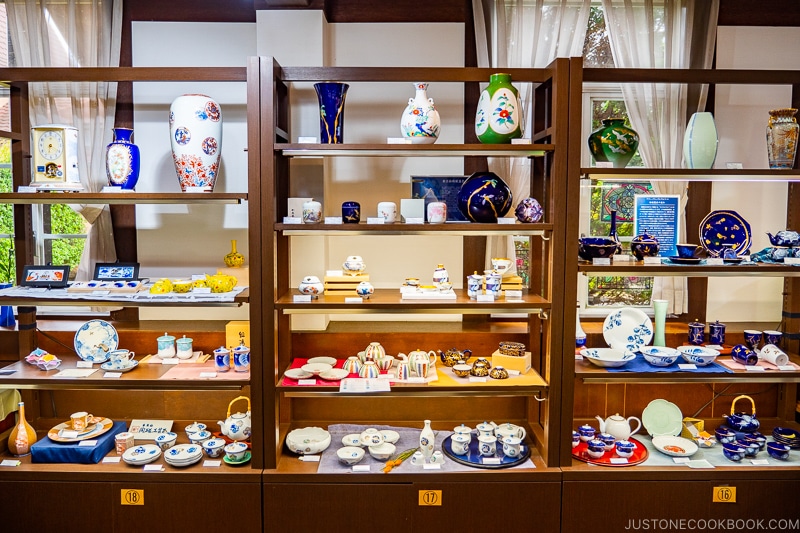 ceramics on display inside shop at Arita Porcelain Park