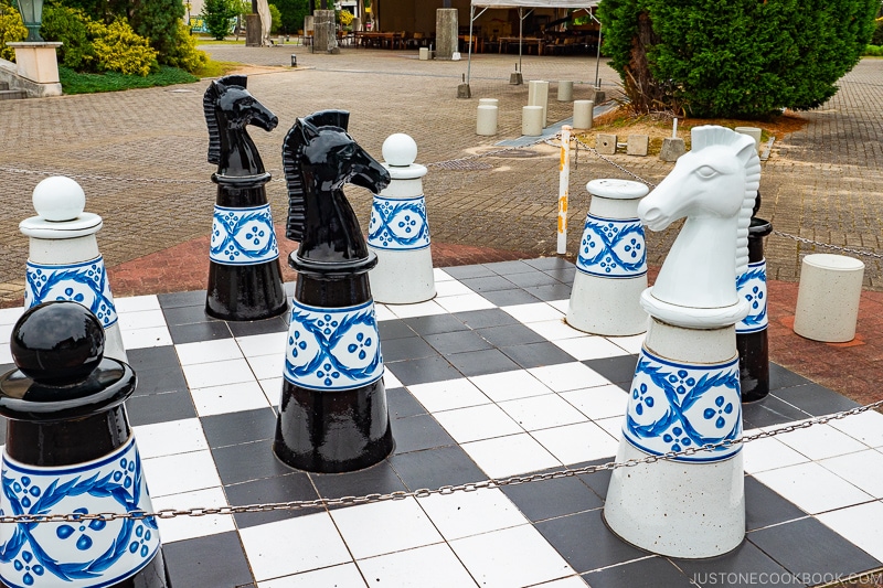 large porcelain chess pieces at Arita Porcelain Park