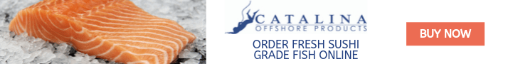 Catalina Offshore Products banner with salmon