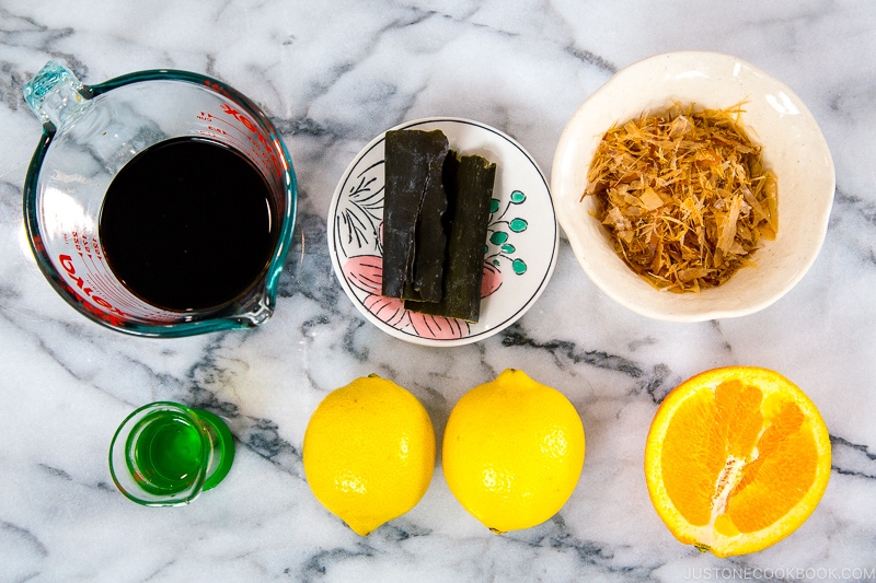 All the ingredients used for the homemade ponzu sauce.