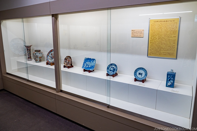 traditional porcelain plates on display at Okawachiyama Village Hall