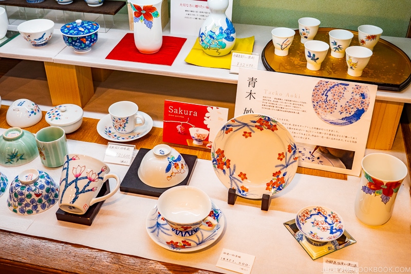 color porcelain on display at Okawachiyama Village