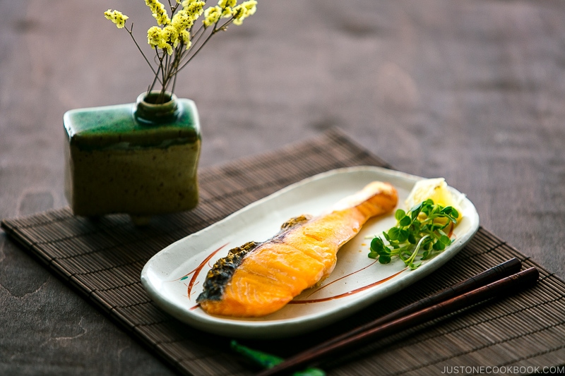 Japanese salted salmon served on a plate.