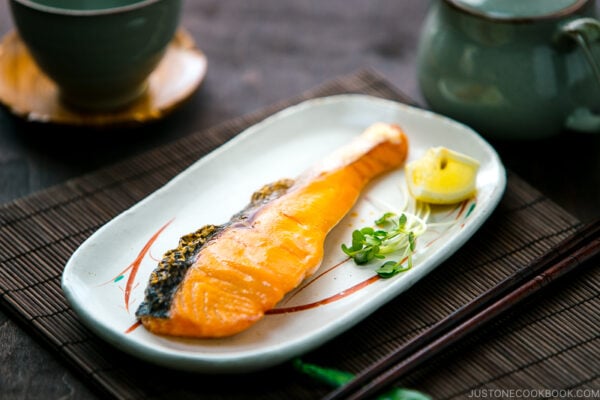 Japanese salted salmon served on a plate.
