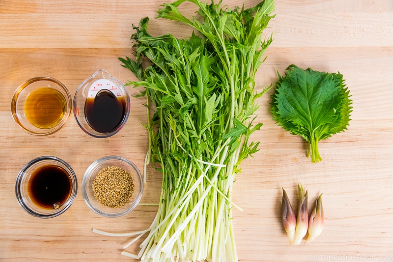 Mizuna Myoga Salad Ingredients