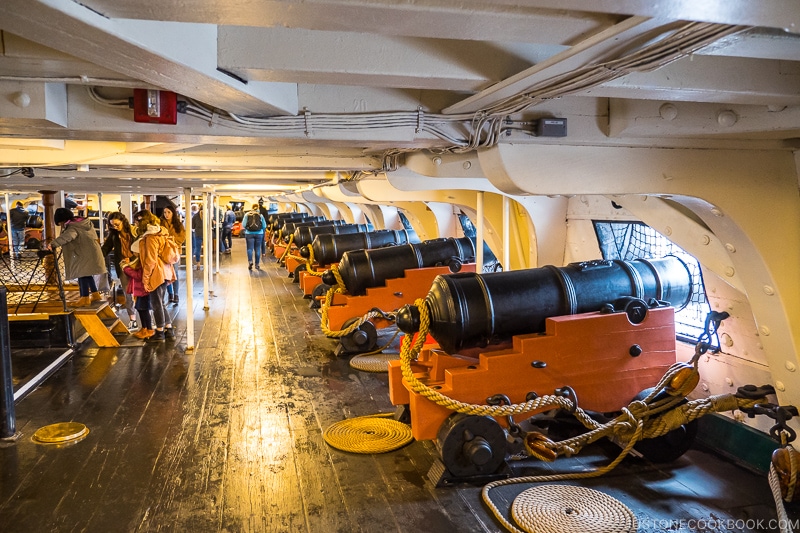 canon lined up on the right inside USS Constitution