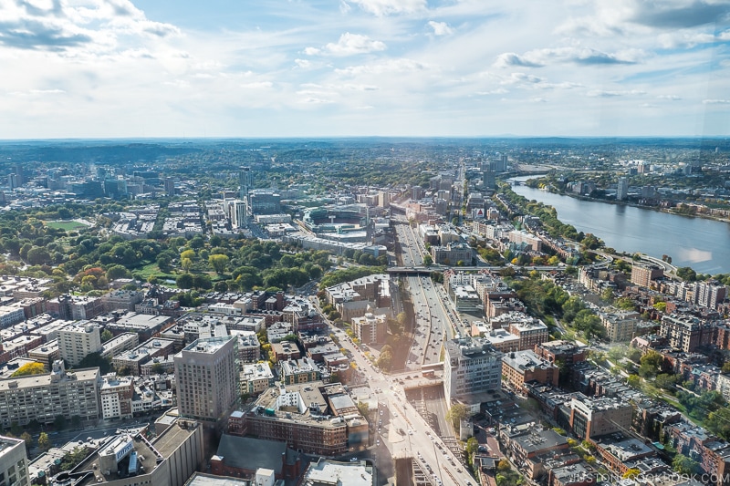 view of downtown Boston from Skywalk looking south