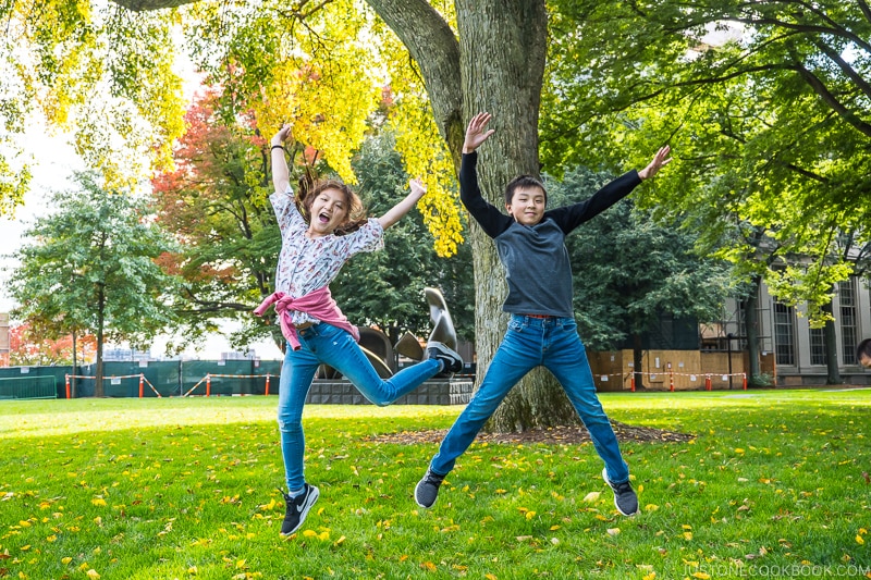 two children jumping in the air