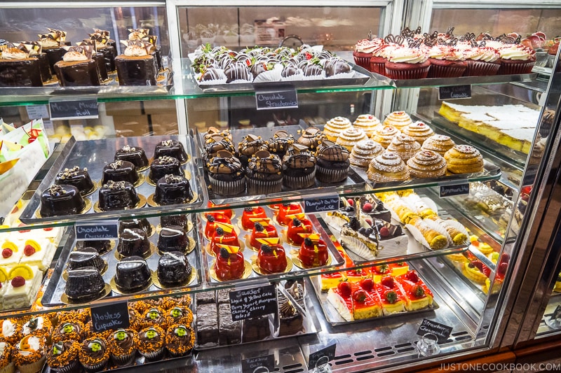 treats inside display case at Modern Pastry