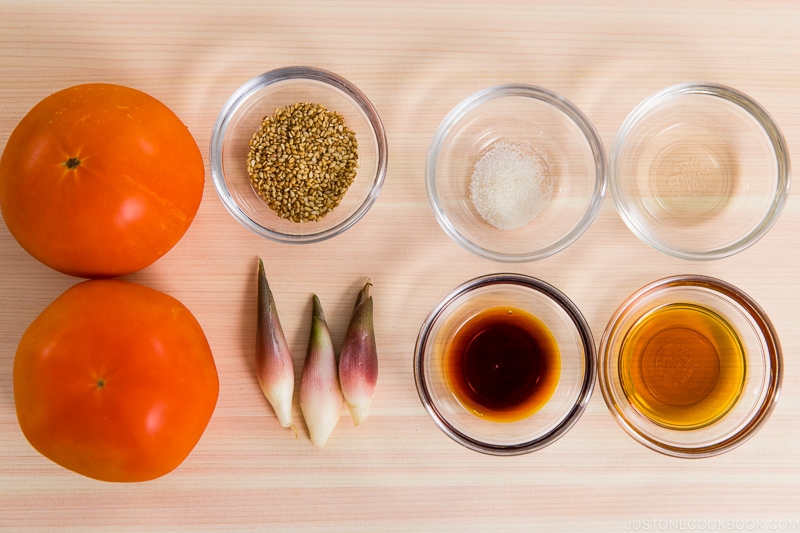 Tomato Myoga Salad Ingredients