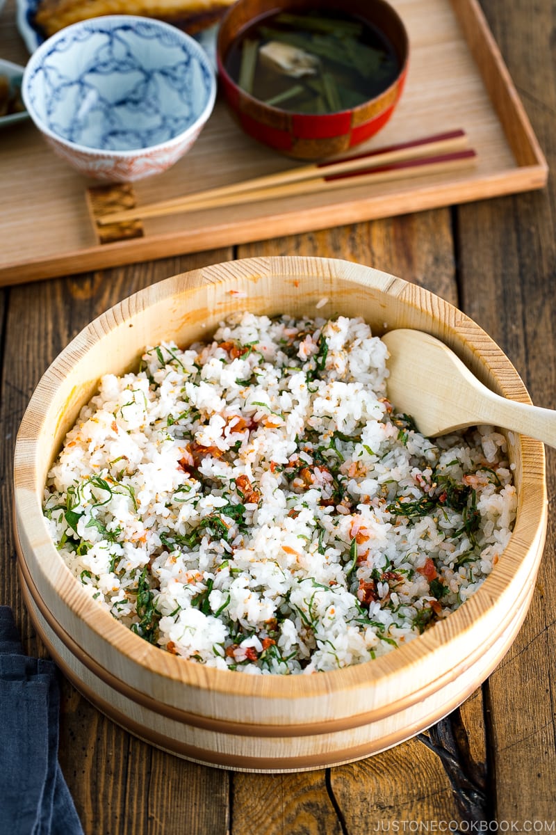 A sushi oke containing Ume and Shiso Rice.