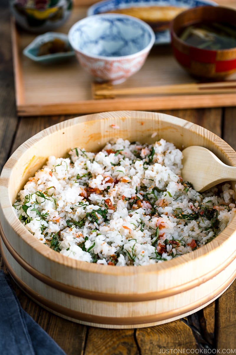 A sushi oke containing Ume and Shiso Rice.