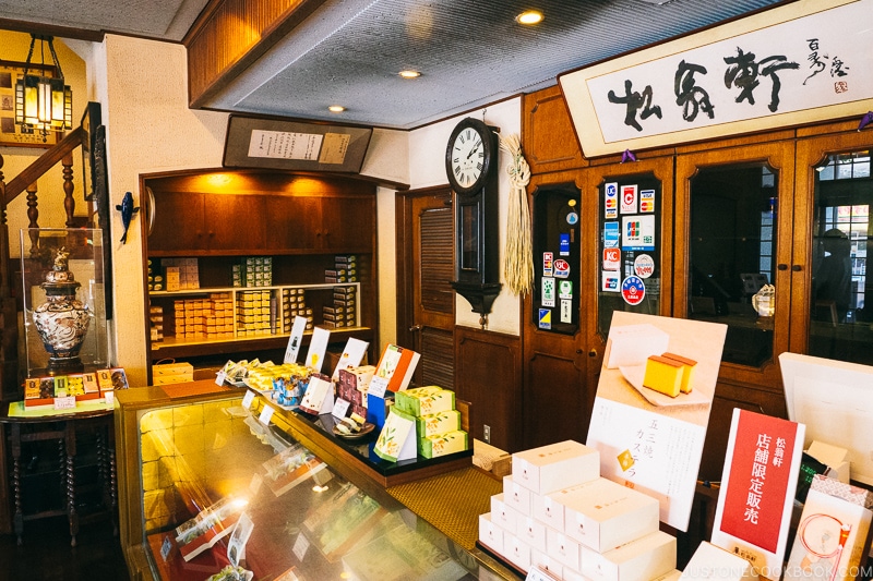 interior of a sweets store with glass display cases