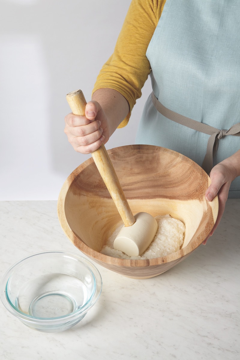 Mochi pounding with modern tools featured on Mochi Magic Cookbook