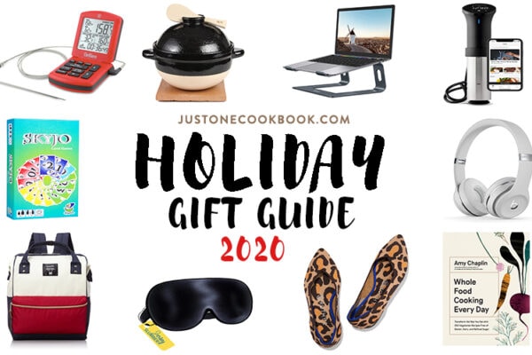 Just One Cookbook annual gift guide 2020 featuring laptop stand, sous vide cooker, silk eye mask, thermoworks chef alarm, Amy Chaplin Cookbook & more