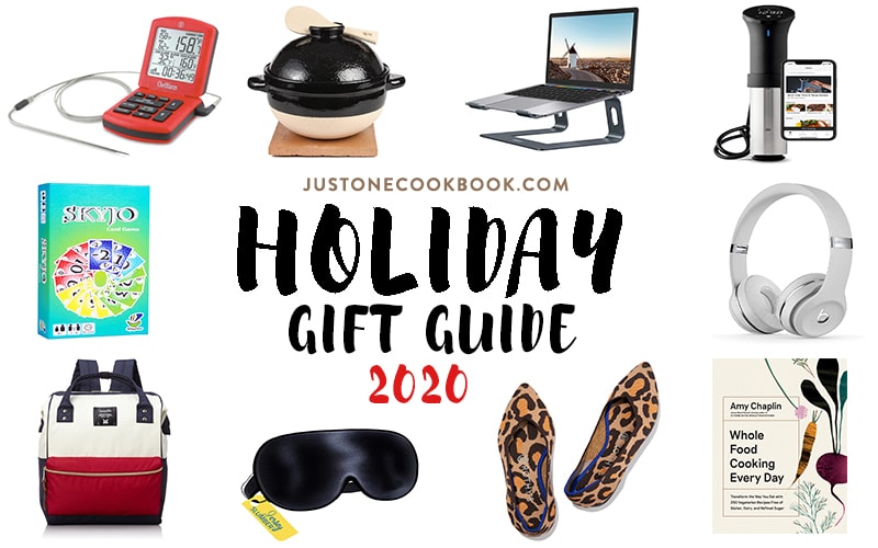 Just One Cookbook annual gift guide 2020 featuring laptop stand, sous vide cooker, silk eye mask, thermoworks chef alarm, Amy Chaplin Cookbook & more