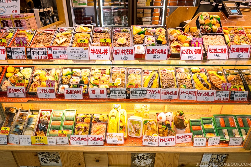 selection of bento inside ekiben shop