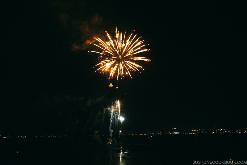 fireworks over Lake Suwa