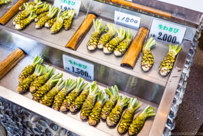 fresh wasabi for sell on metal table