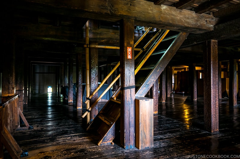 wood stairs and columns inside Matsumoto Castle