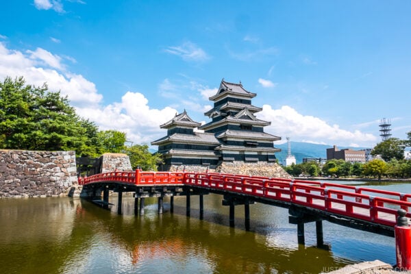 view of Matsumoto Castle and moat
