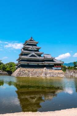view of Matsumoto Castle and moat