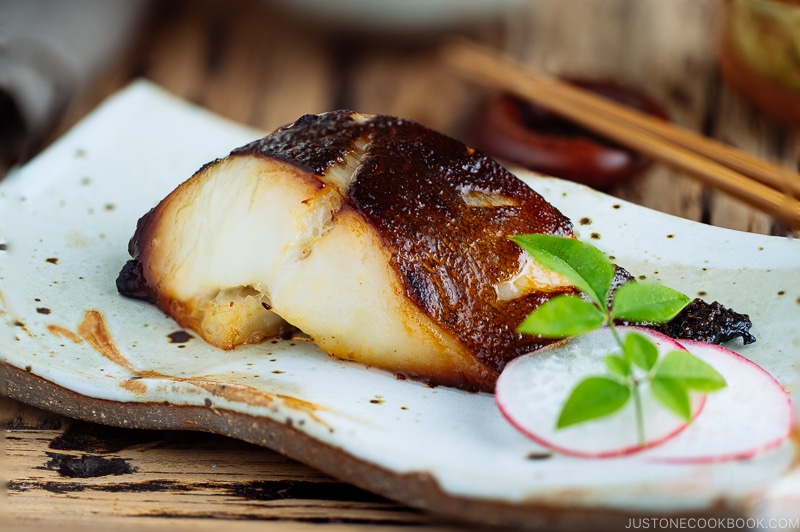 A plate containing Miso Cod.