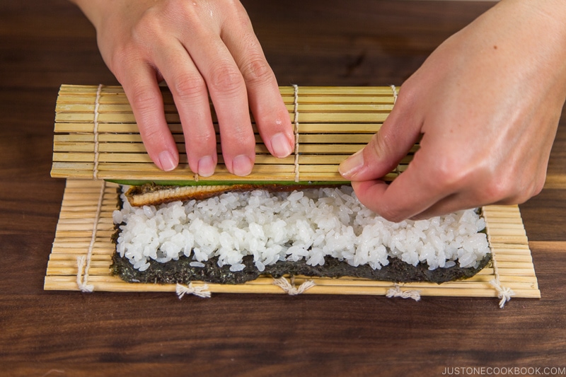 Futomaki in bamboo sushi mat