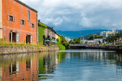 view of Otaru Canal from the cruise with warehouses on the left